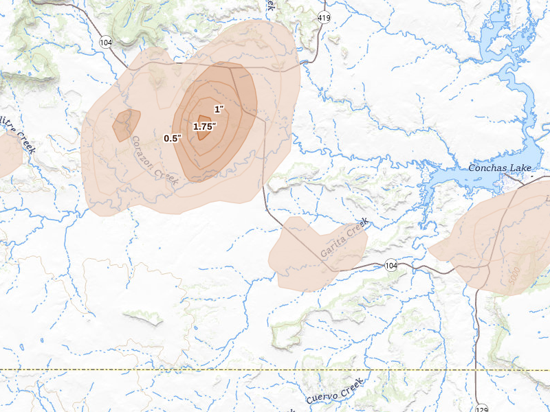 Radar-estimated hail-size map of the storm over Garita, NM on Apr 10, 2026