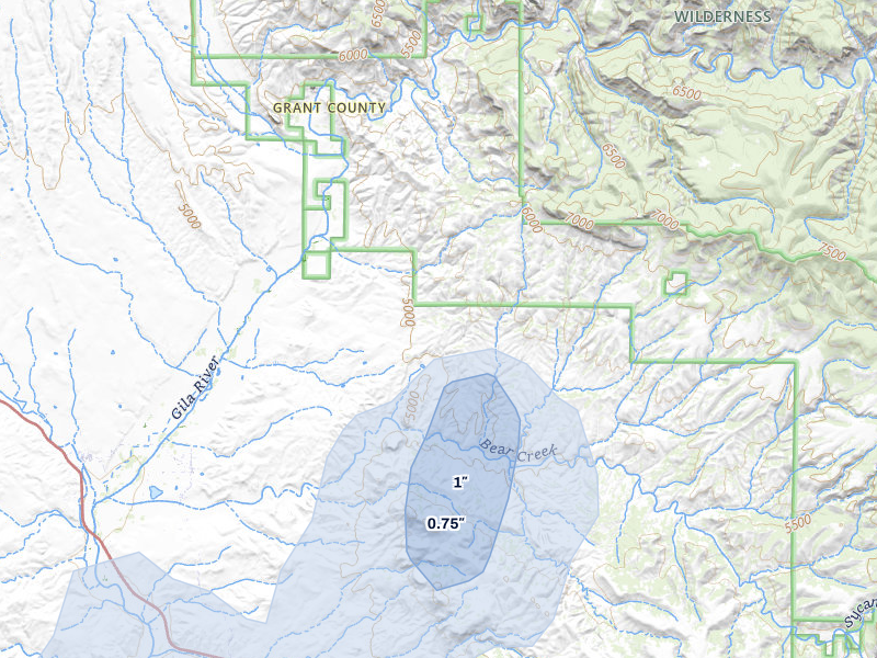 NEXRAD radar-signature map of the hail storm over Gila, NM on Jul 10, 2026