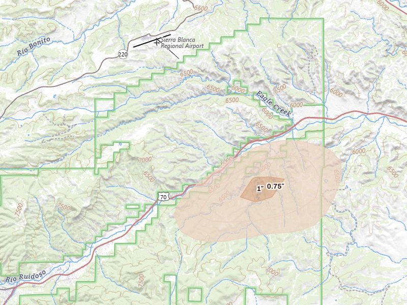 Radar-estimated hail-size map of the storm over Glencoe, NM