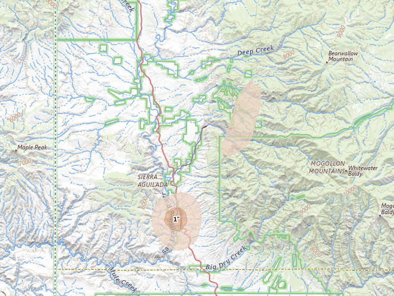 Radar-estimated hail-size map of the storm over Glenwood, NM on Aug 3, 2026