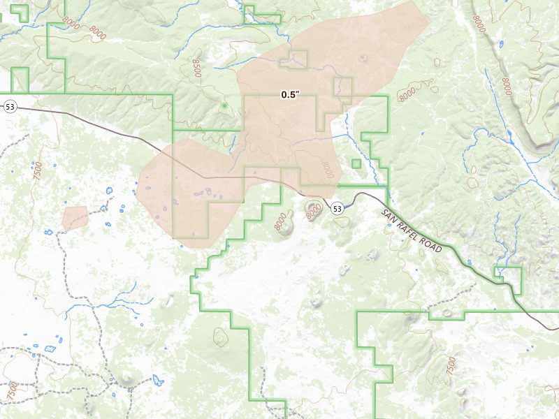 Radar-estimated hail-size map of the storm over Grants, NM on Jun 26, 2026