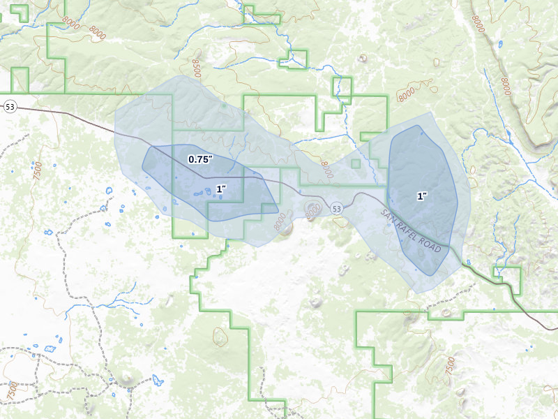 NEXRAD radar-signature map of the hail storm over Grants, NM on Jul 28, 2026
