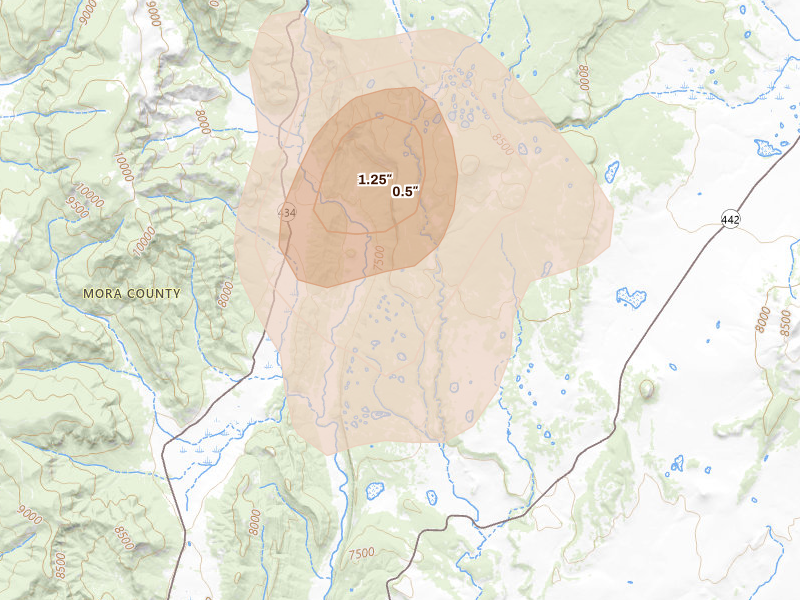 Radar-estimated hail-size map of the storm over Guadalupita, NM on Jun 19, 2026