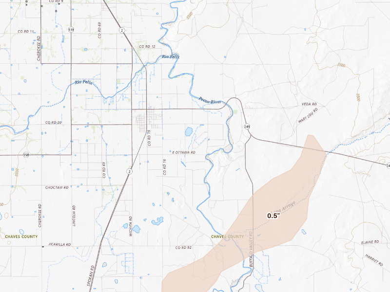 Radar-estimated hail-size map of the storm over Hagerman, NM