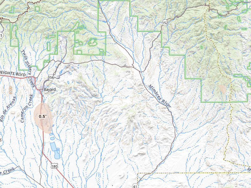 Radar-estimated hail-size map of the storm over Hanover, NM on Jun 3, 2026