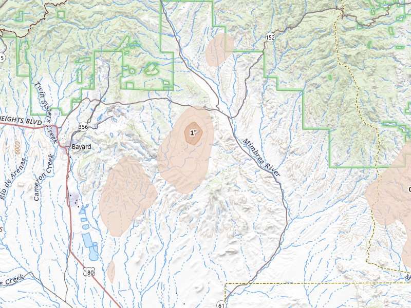 Radar-estimated hail-size map of the storm over Hanover, NM on Jul 20, 2026