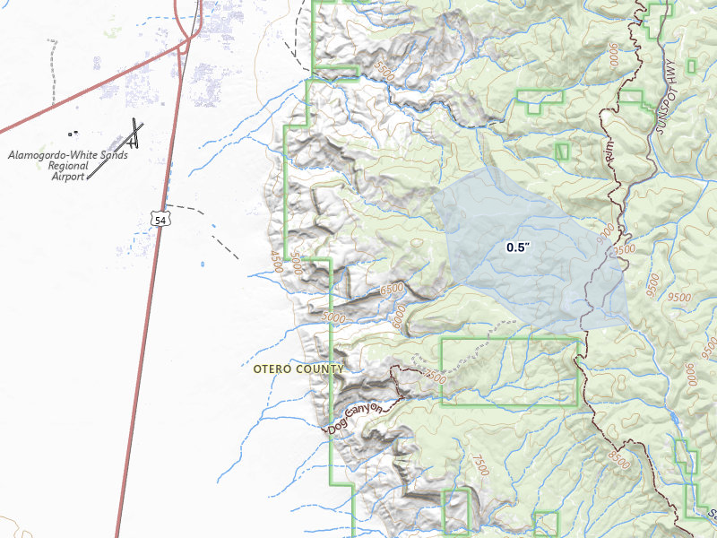 NEXRAD radar-signature map of the hail storm over High Rolls Mountain Park, NM on Aug 5, 2026