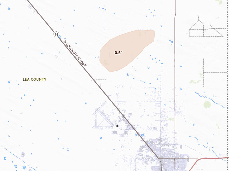Radar-estimated hail-size map of the storm over Hobbs, NM on May 31, 2026