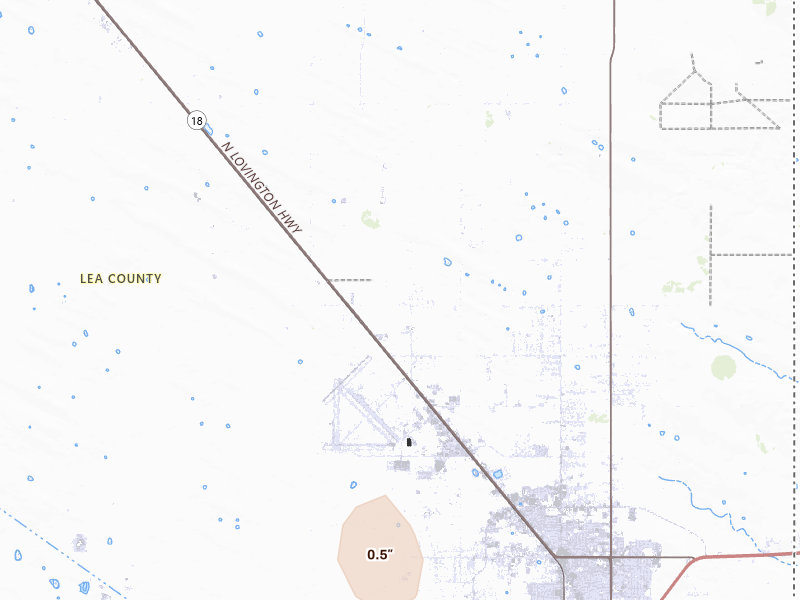 Radar-estimated hail-size map of the storm over Hobbs, NM on Jul 5, 2026