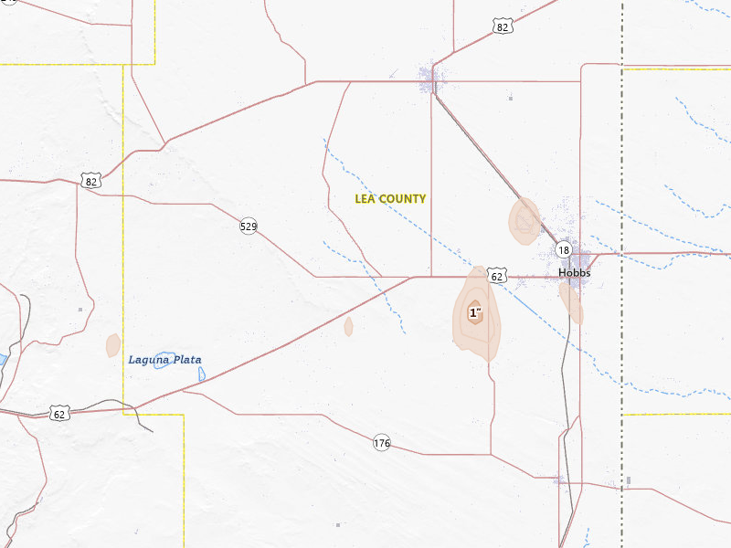 Radar-estimated hail-size map of the storm over Hobbs, NM on Aug 14, 2026