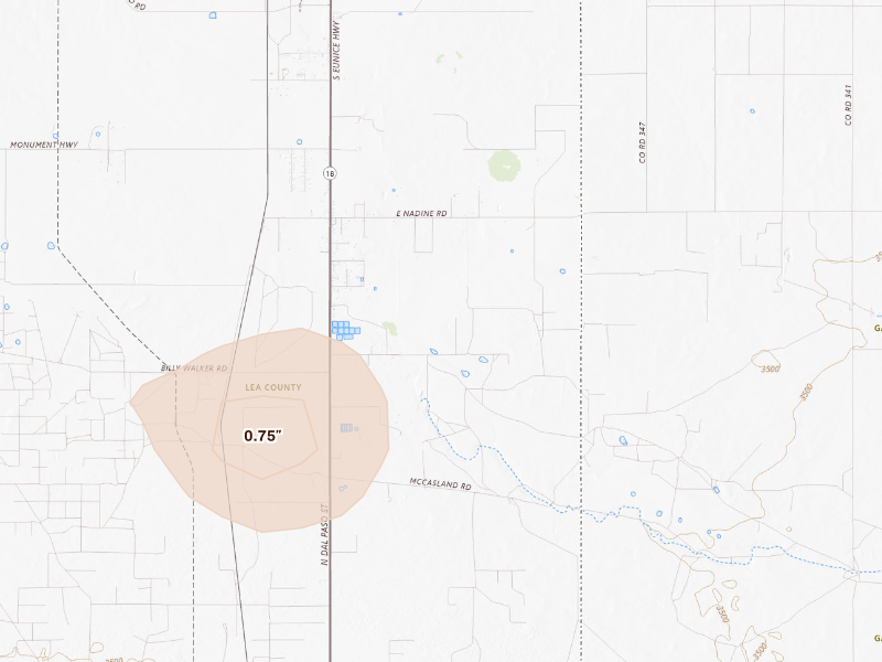 Radar-estimated hail-size map of the storm over Hobbs, NM on Sep 21, 2026