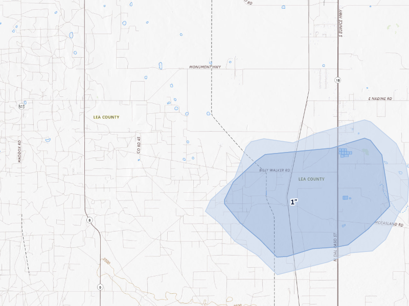 NEXRAD radar-signature map of the hail storm over Hobbs, NM on Sep 21, 2026