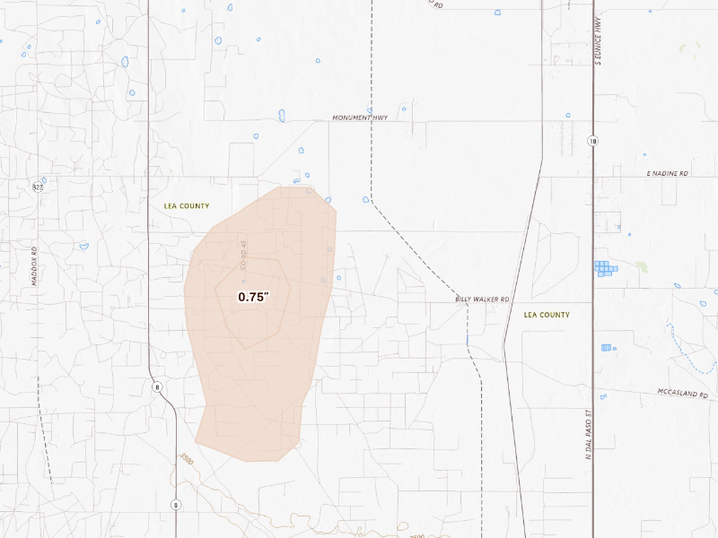 Radar-estimated hail-size map of the storm over Hobbs, NM on Sep 22, 2026