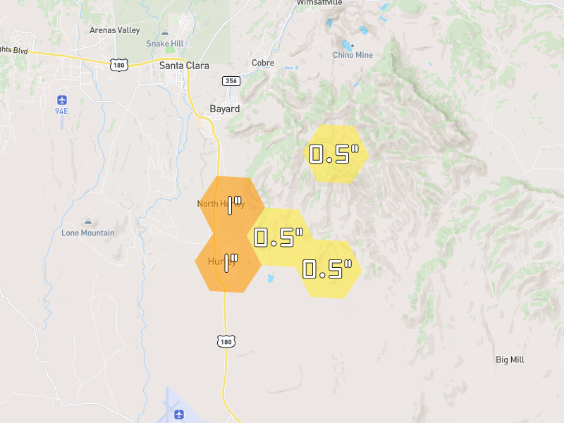 Hail map of Hurley, NM on Jun 3, 2026, hail up to 1"