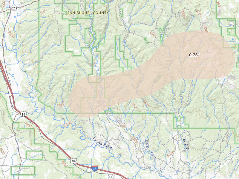 Radar-estimated hail-size map of the storm over Ilfeld, NM on Jun 5, 2026