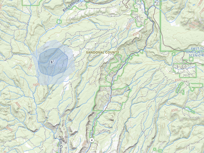 NEXRAD radar-signature map of the hail storm over Jemez Springs, NM on Jul 28, 2026