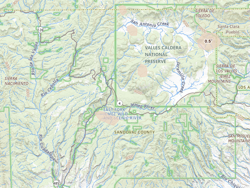 Radar-estimated hail-size map of the storm over Jemez Springs, NM on Aug 26, 2026