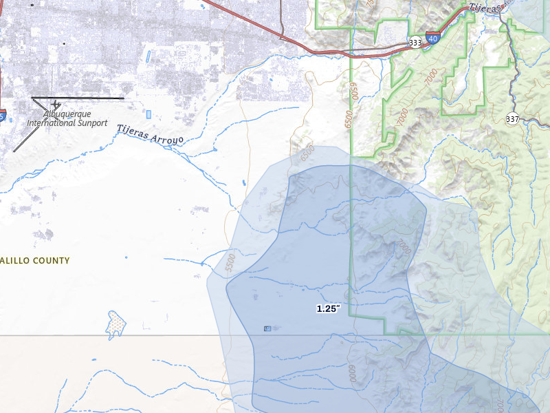 NEXRAD radar-signature map of the hail over Kirtland Afb, NM