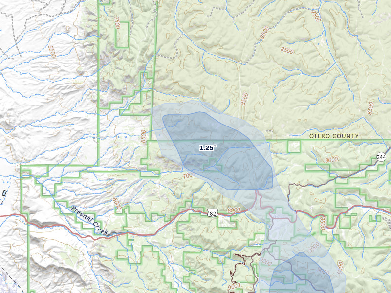 NEXRAD radar-signature map of the hail storm over La Luz, NM on Aug 1, 2026