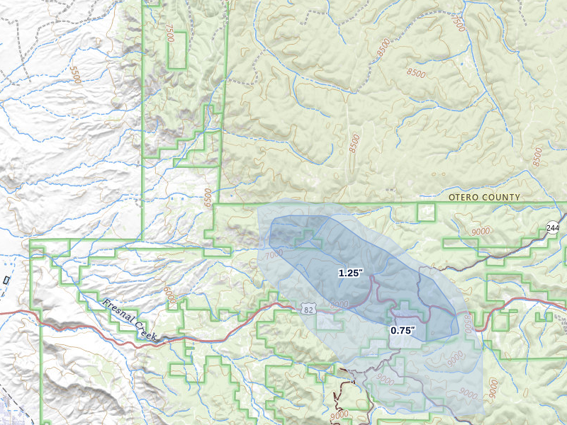 NEXRAD radar-signature map of the hail storm over La Luz, NM on Aug 5, 2026