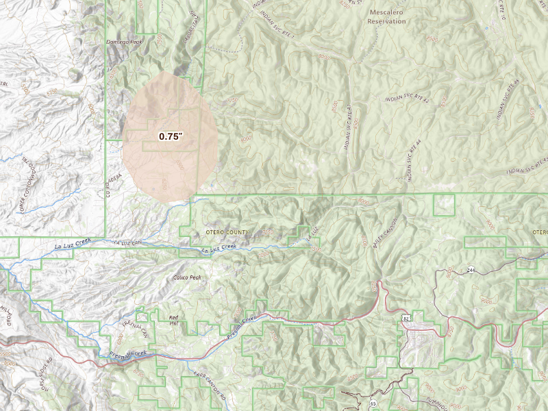 Radar-estimated hail-size map of the storm over La Luz, NM