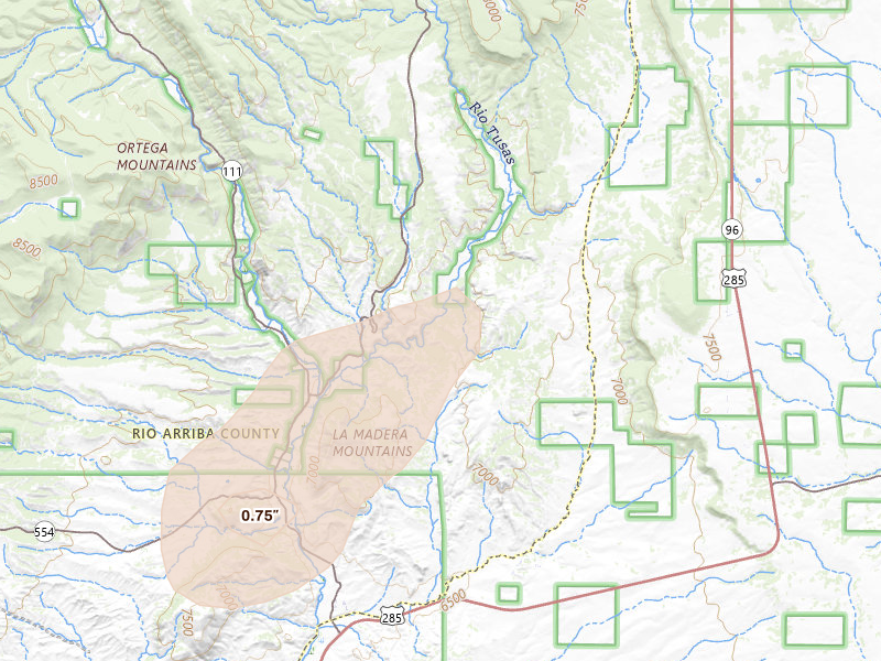 Radar-estimated hail-size map of the storm over La Madera, NM on Apr 11, 2026