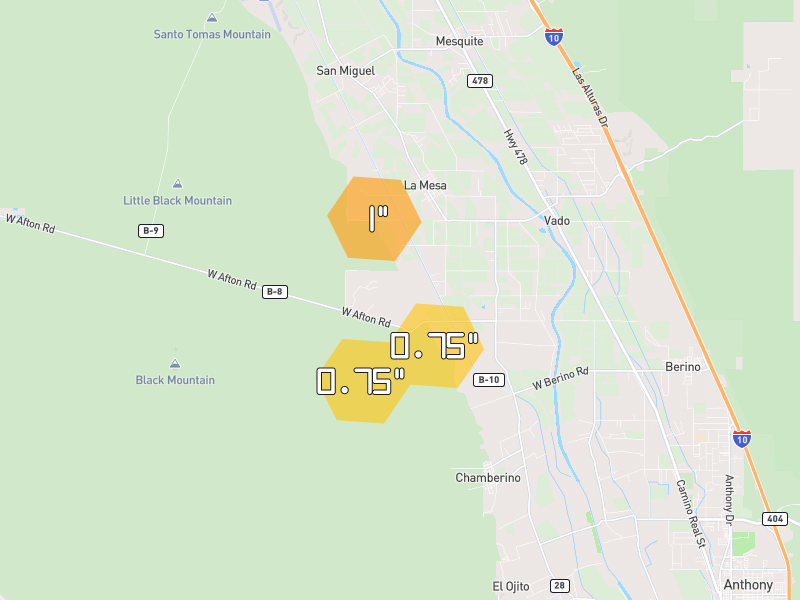 Hail map of La Mesa, NM on Jun 4, 2026, hail up to 1"