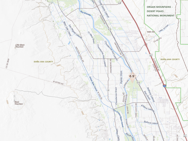 Radar-estimated hail-size map of the storm over La Mesa, NM on Sep 16, 2026