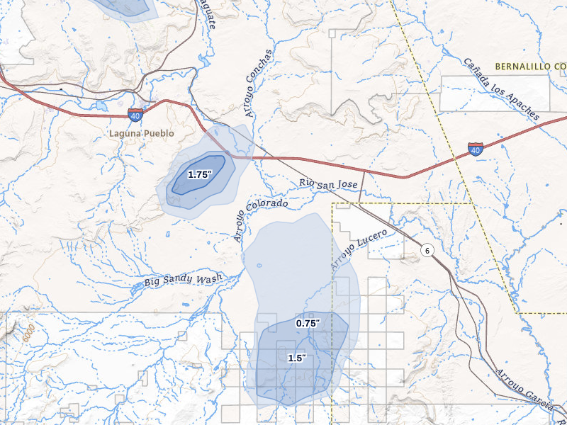 NEXRAD radar-signature map of the hail storm over Laguna, NM on Jul 28, 2026
