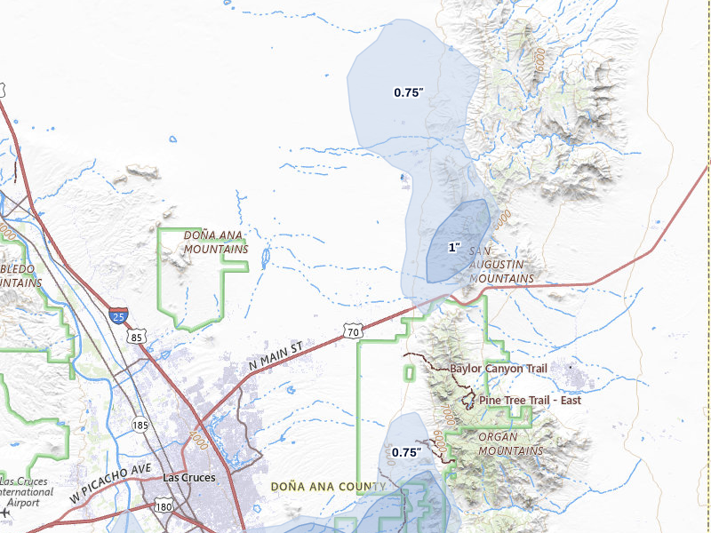 NEXRAD radar-signature map of the hail storm over Las Cruces, NM on Jun 3, 2026