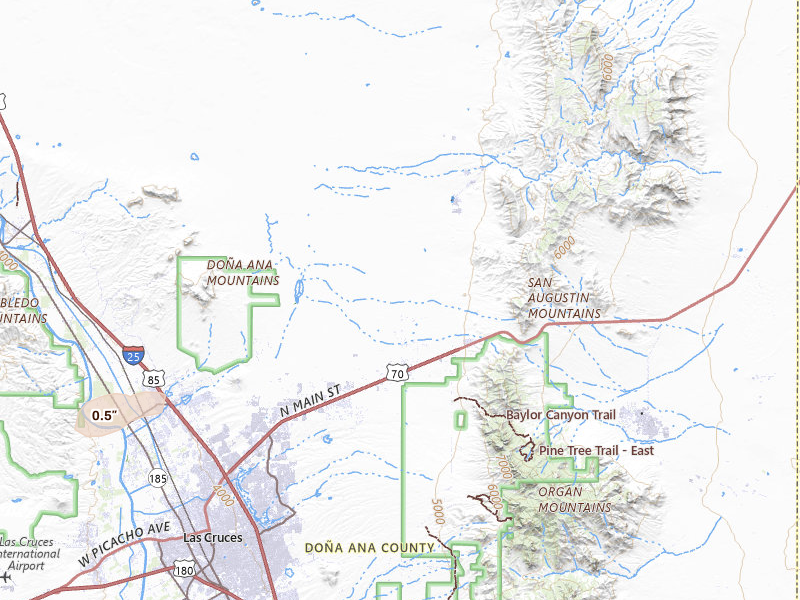 Radar-estimated hail-size map of the storm over Las Cruces, NM on Jun 26, 2026
