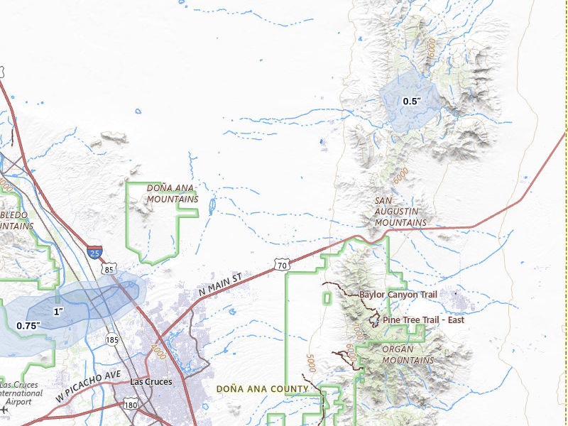 NEXRAD radar-signature map of the hail storm over Las Cruces, NM on Jun 26, 2026
