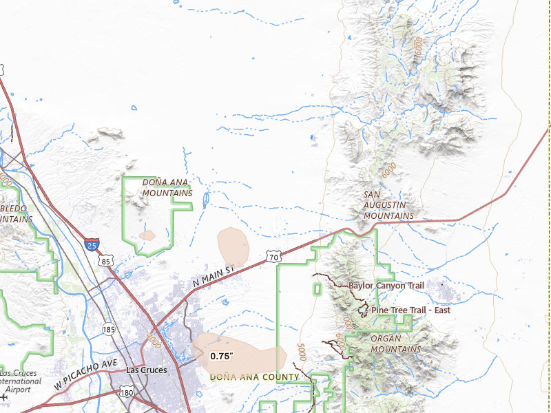 Radar-estimated hail-size map of the storm over Las Cruces, NM on Jul 19, 2026
