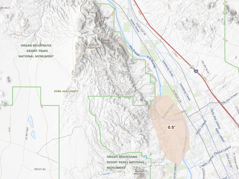 Radar-estimated hail-size map of the storm over Las Cruces, NM on Sep 24, 2026
