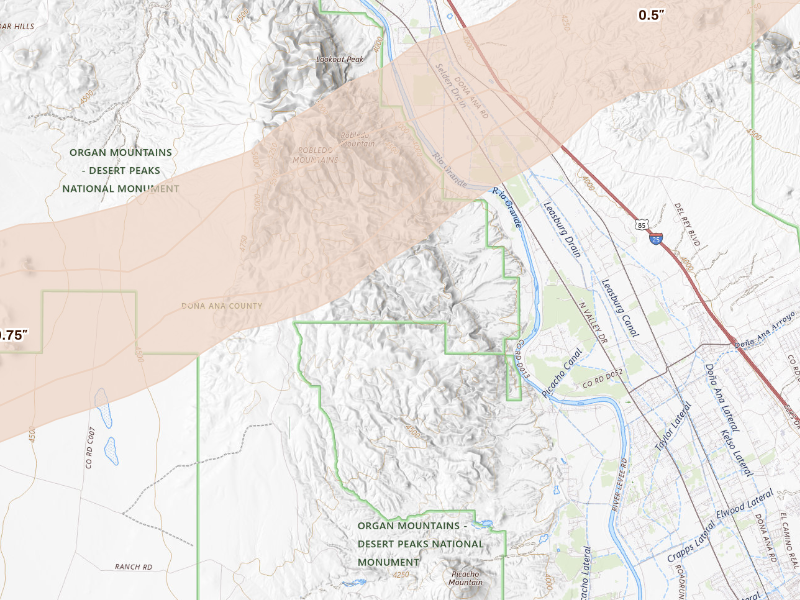 Radar-estimated hail-size map of the storm over Las Cruces, NM