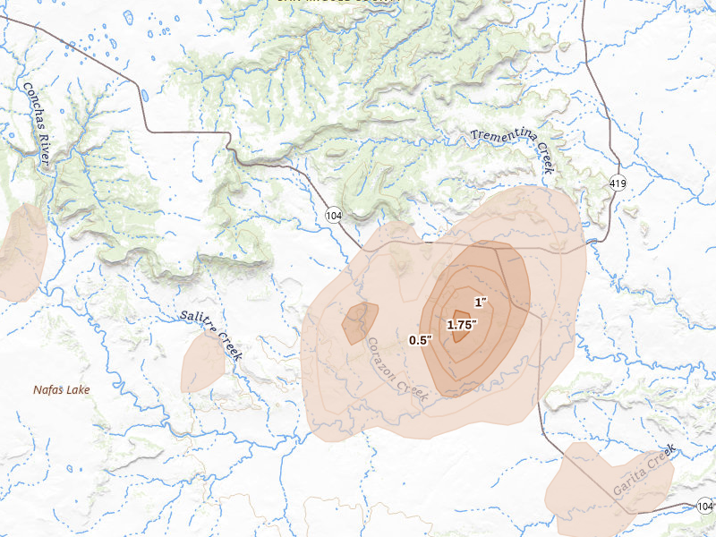 Radar-estimated hail-size map of the storm over Las Vegas, NM on Apr 10, 2026