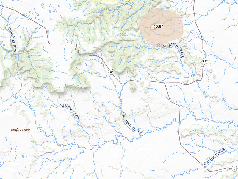 Radar-estimated hail-size map of the storm over Las Vegas, NM on May 23, 2026