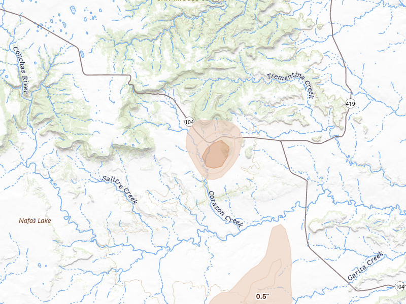 Radar-estimated hail-size map of the storm over Las Vegas, NM on Jun 2, 2026