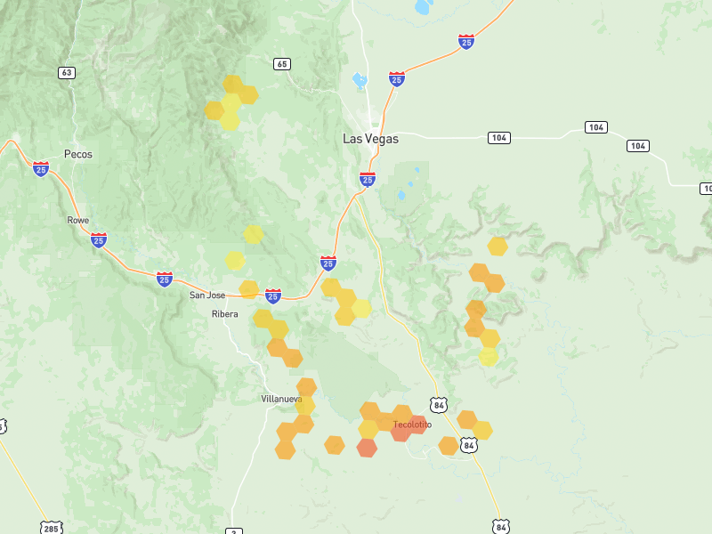 Hail map of Las Vegas, NM on Jun 3, 2026, hail up to 1.5"