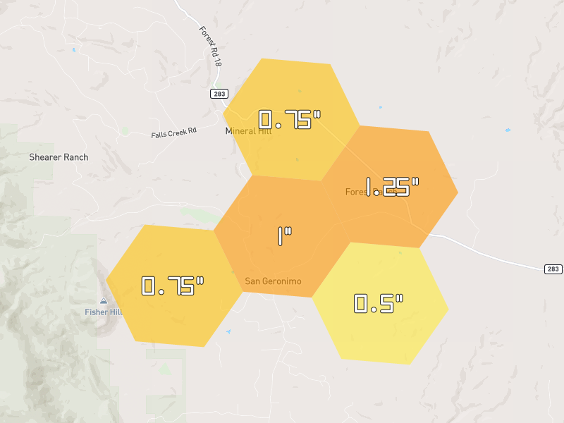 Hail map of Las Vegas, NM on Jun 5, 2026, hail up to 1.25"