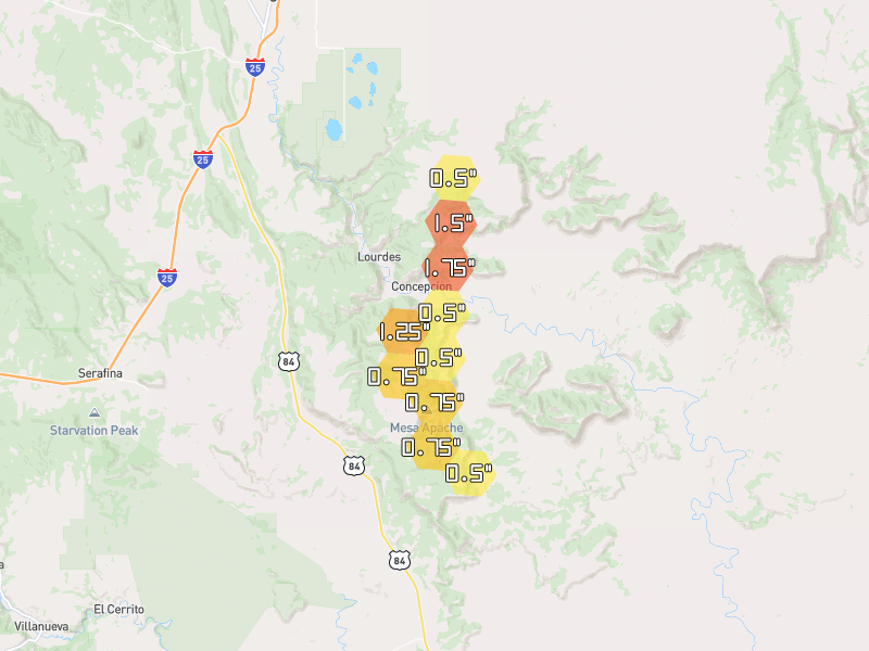 Hail map of Las Vegas, NM on Jun 6, 2026, hail up to 1.75"
