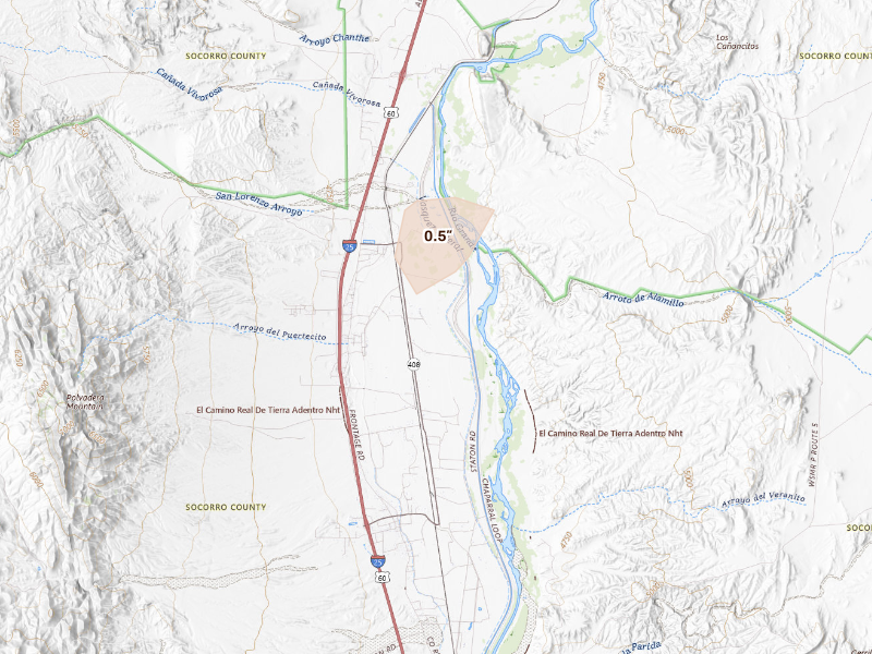 Radar-estimated hail-size map of the storm over Lemitar, NM