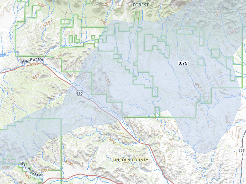 NEXRAD radar-signature map of the hail storm over Lincoln, NM on Jun 5, 2026