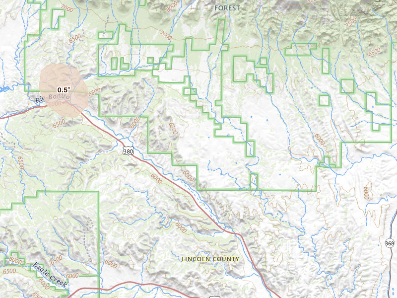 Radar-estimated hail-size map of the storm over Lincoln, NM on Jul 27, 2026