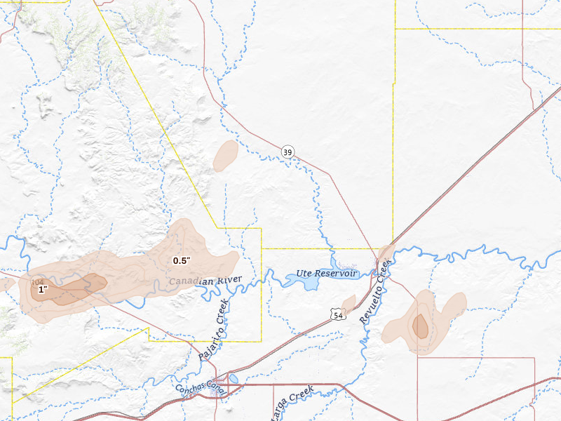Radar-estimated hail-size map of the storm over Logan, NM on Apr 10, 2026