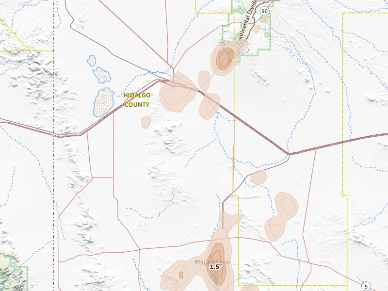 Radar-estimated hail-size map of the storm over Lordsburg, NM on Aug 5, 2026