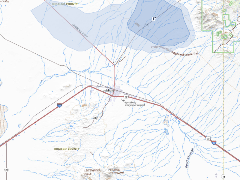 NEXRAD radar-signature map of the hail storm over Lordsburg, NM on Aug 11, 2026