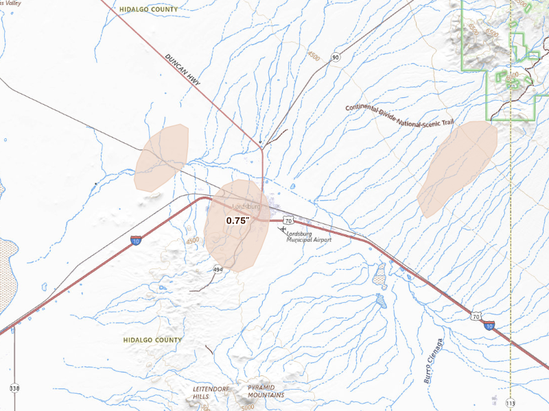 Radar-estimated hail-size map of the storm over Lordsburg, NM