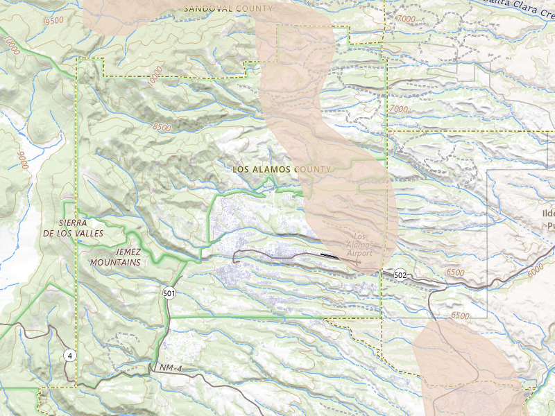 Radar-estimated hail-size map of the storm over Los Alamos, NM on Aug 1, 2026