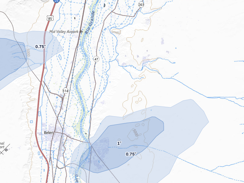NEXRAD radar-signature map of the hail storm over Los Lunas, NM on Jun 26, 2026